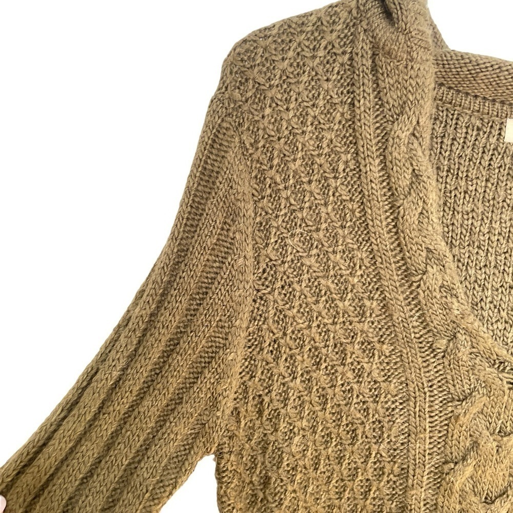 Vertico Taupe/Brown Hooded Cable Knit Sweater VNeck Ribbed Cuffs/Hem Size L - Picture 4 of 12